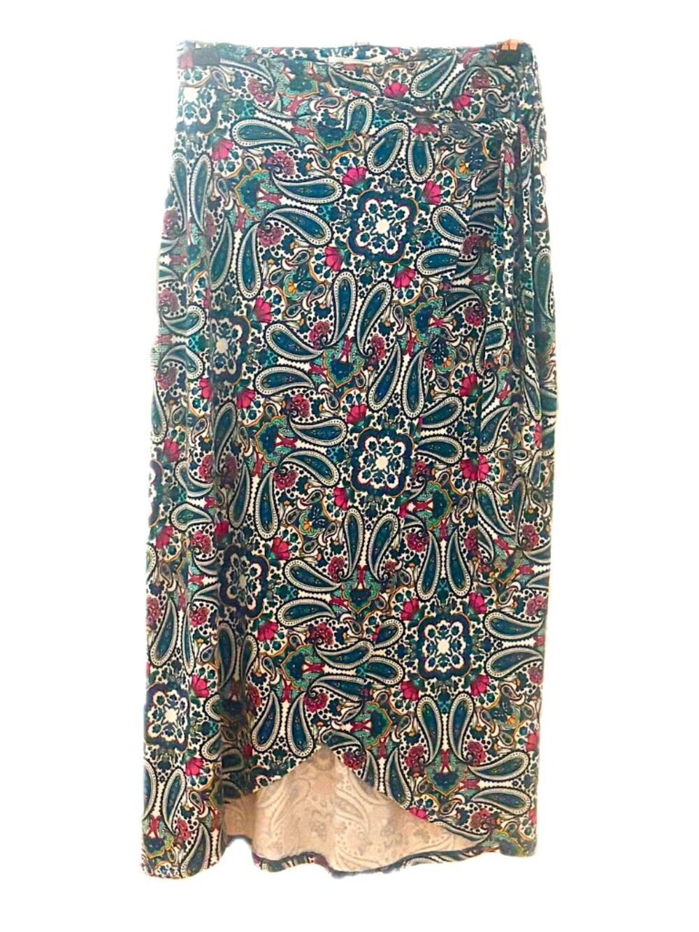 Artisan NY Multi-color Paisley Print Faux Wrap Tie Midi Skirt Women's S NEW